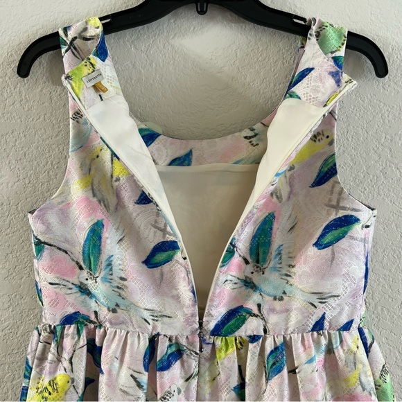 Anthropologie Leifsdottir Blouse Sleeveless Metallic Pink Green Floral Bird Sz 6 - Picture 4 of 10